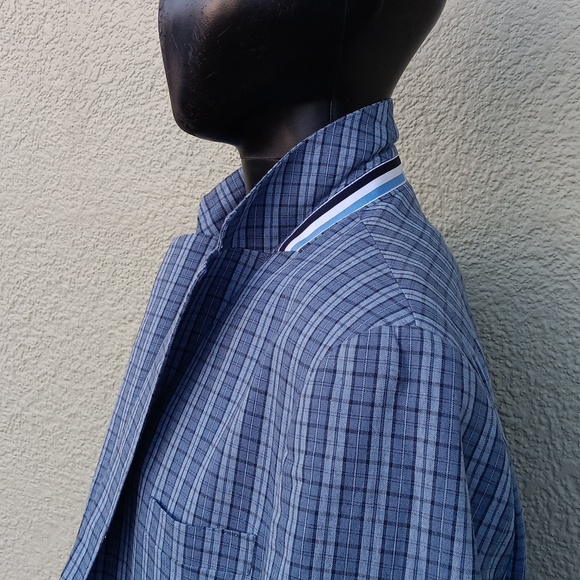 TAILORBYRD COLLECTION MEN'S 98% COTTON CHECK  SUMMER BLAZER - Picture 3 of 17